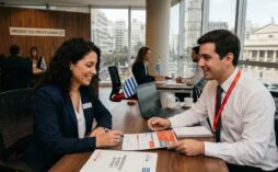 Profesional uruguayo consultando el Préstamo Profesionales BBVA en una sucursal