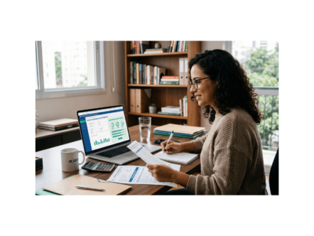 Pessoa declarando investimentos em ações e FIIs no programa do IR 2026 pelo computador