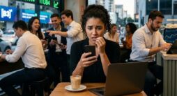 Investidor olhando gráfico em queda no celular, exemplo de FOMO financeiro