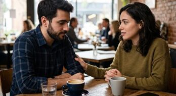 Duas pessoas conversando sobre emprestar dinheiro para amigos