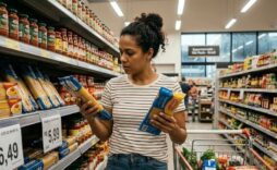consumidor comparando etiquetas de preço no supermercado por causa da alta no mercado