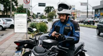 motociclista fazendo a consulta na Susep pelo celular para conferir o contrato da proteção