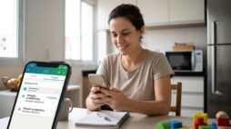 Pensão descontada da conta: mãe confere no celular a transferência da pensão alimentícia